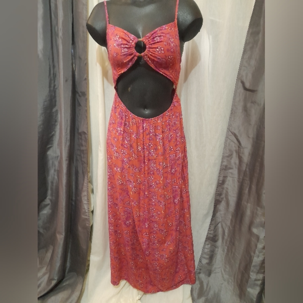 SHEIN Red Floral Cutout Maxi Dress